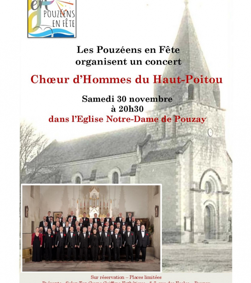 Concert Choeur d'Hommes du Haut-Poitou Pouzay 30 novembre 2024